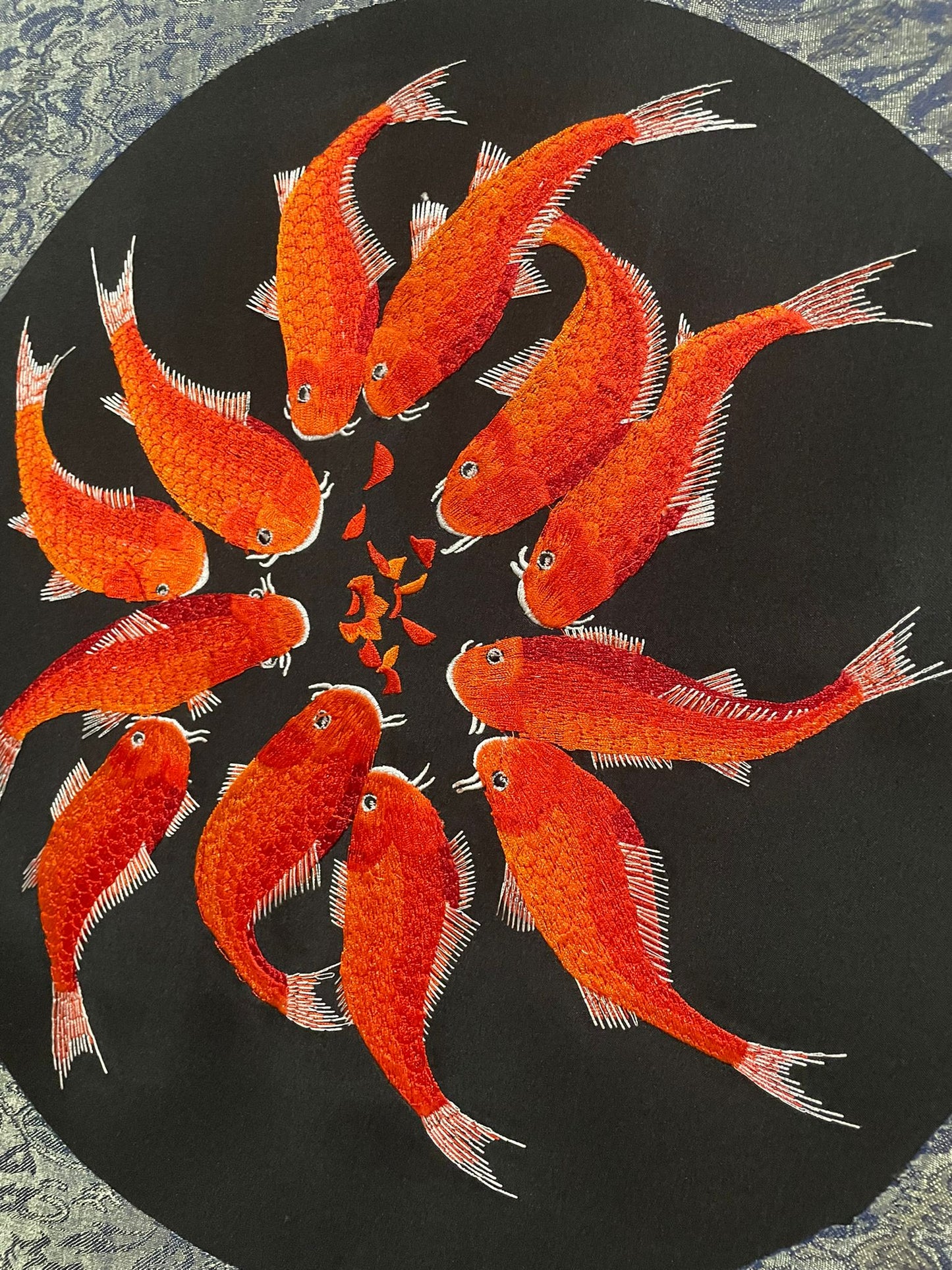 V000011 12 Red Koi Lucky Fish, Suzhou Embroidery Motif Chinese Decor