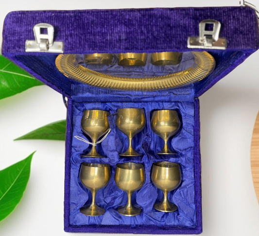 V000007 Indian Vintage 1970s Sherry Wine and Port Liqueur Velvet Goblet Set