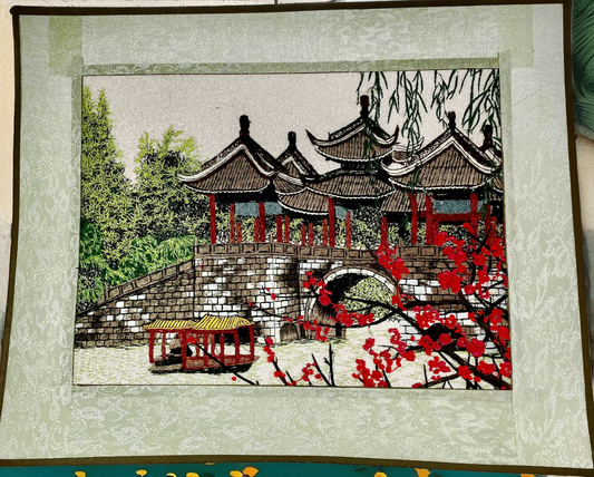 V000012 Defung Pagoda- Bridge & Mercantil Suzhou Silk Embroidery painting