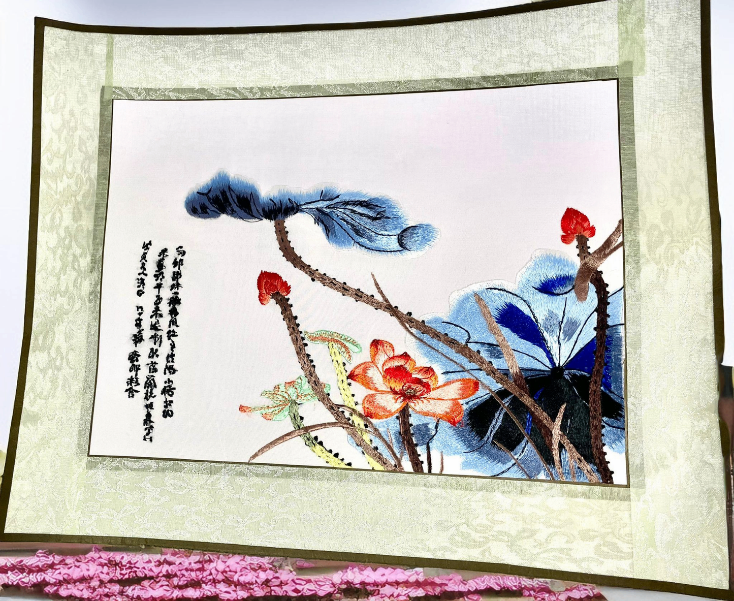 V000015 Suzhou Silk Embroidery Lotus Blossom on White Silk