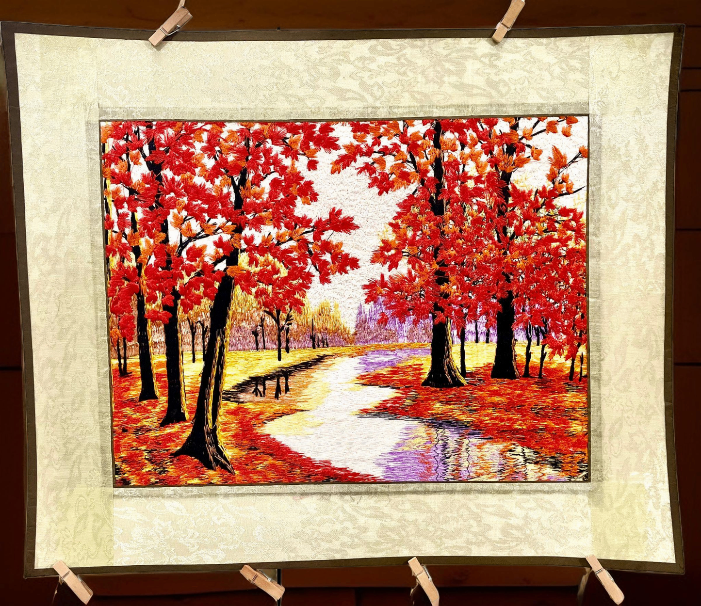 V000018 Maple Tree Suzhou China Vintage Suzhou Silk Embroidery Painting