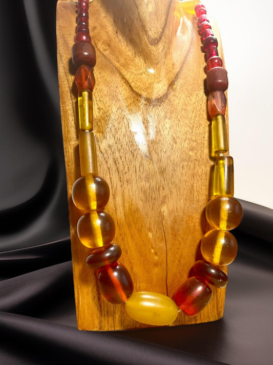 V000037 Eclectic Amber Mix 1900s Vintage Necklace Style