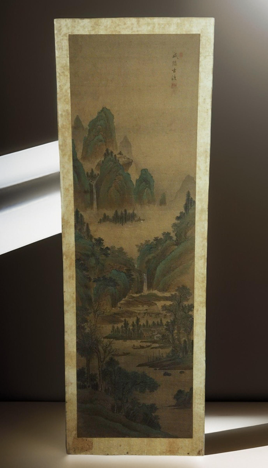 V000067 The Jade Mountain's Embrace - Antique Chinese Landscape Painting on Silk- 19s Century