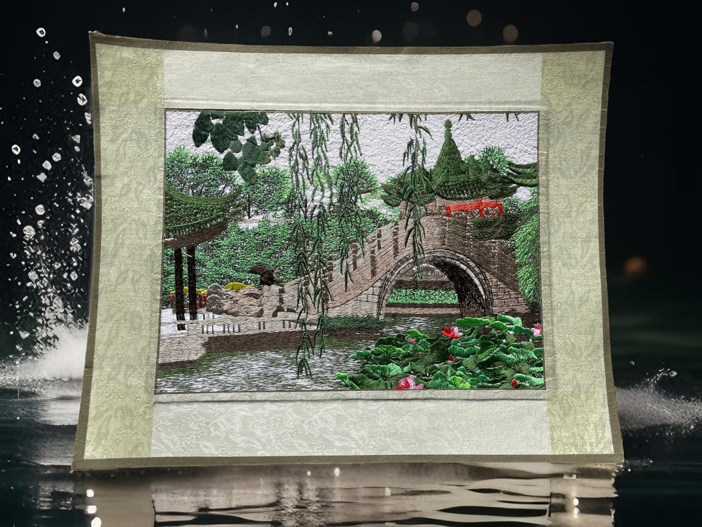 V000078 Lotus Pond Reflections: Suzhou Embroidery Art