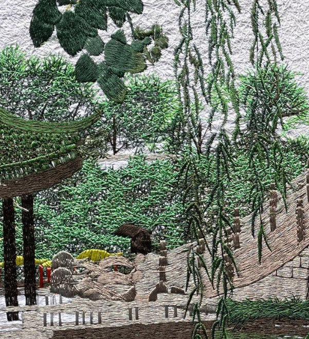 V000078 Lotus Pond Reflections: Suzhou Embroidery Art