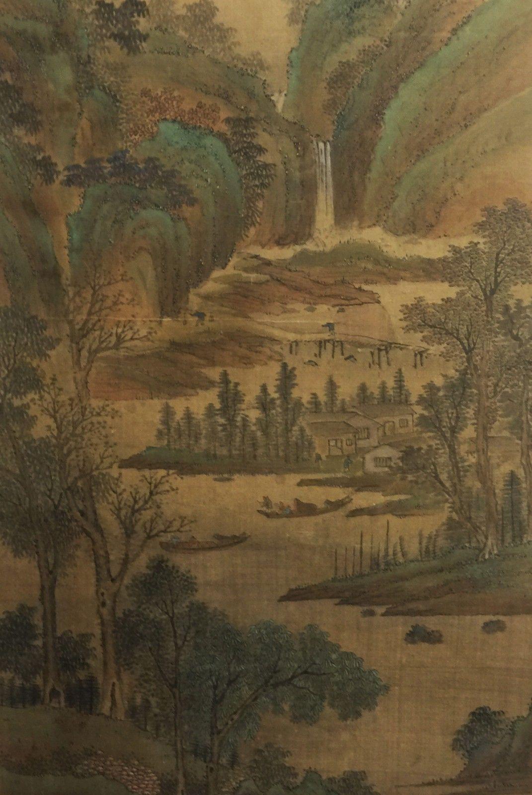 V000067 The Jade Mountain's Embrace - Antique Chinese Landscape Painting on Silk- 19s Century