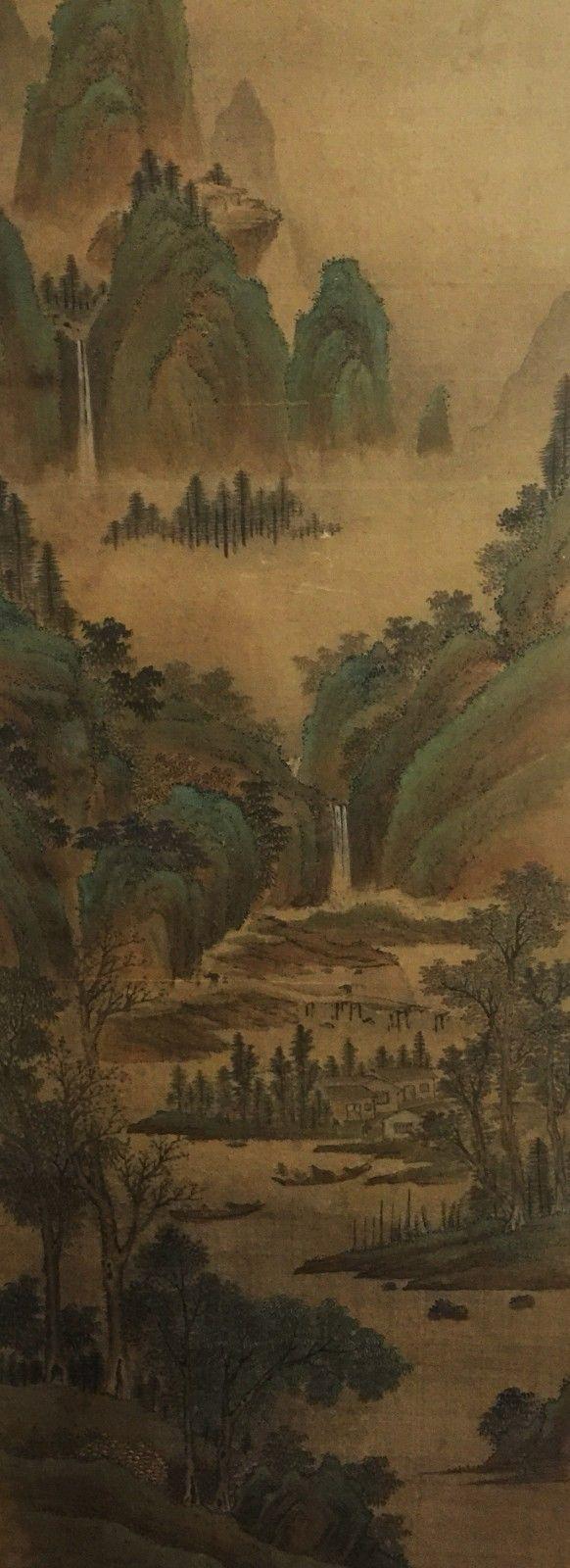 V000067 The Jade Mountain's Embrace - Antique Chinese Landscape Painting on Silk- 19s Century