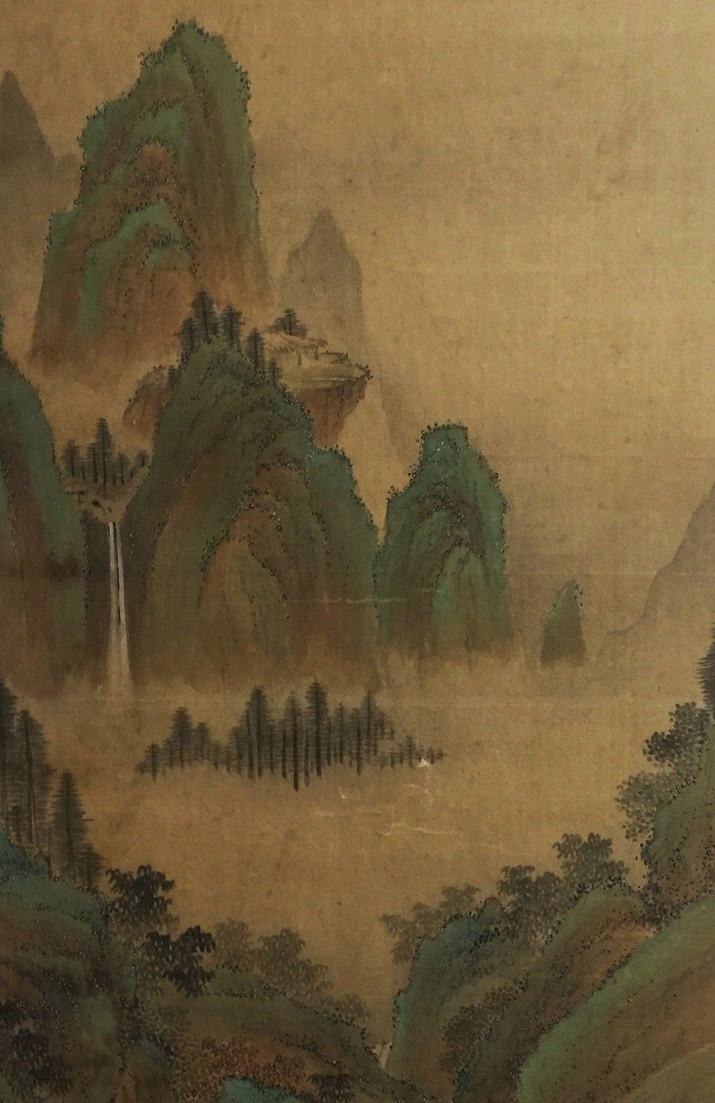 V000067 The Jade Mountain's Embrace - Antique Chinese Landscape Painting on Silk- 19s Century