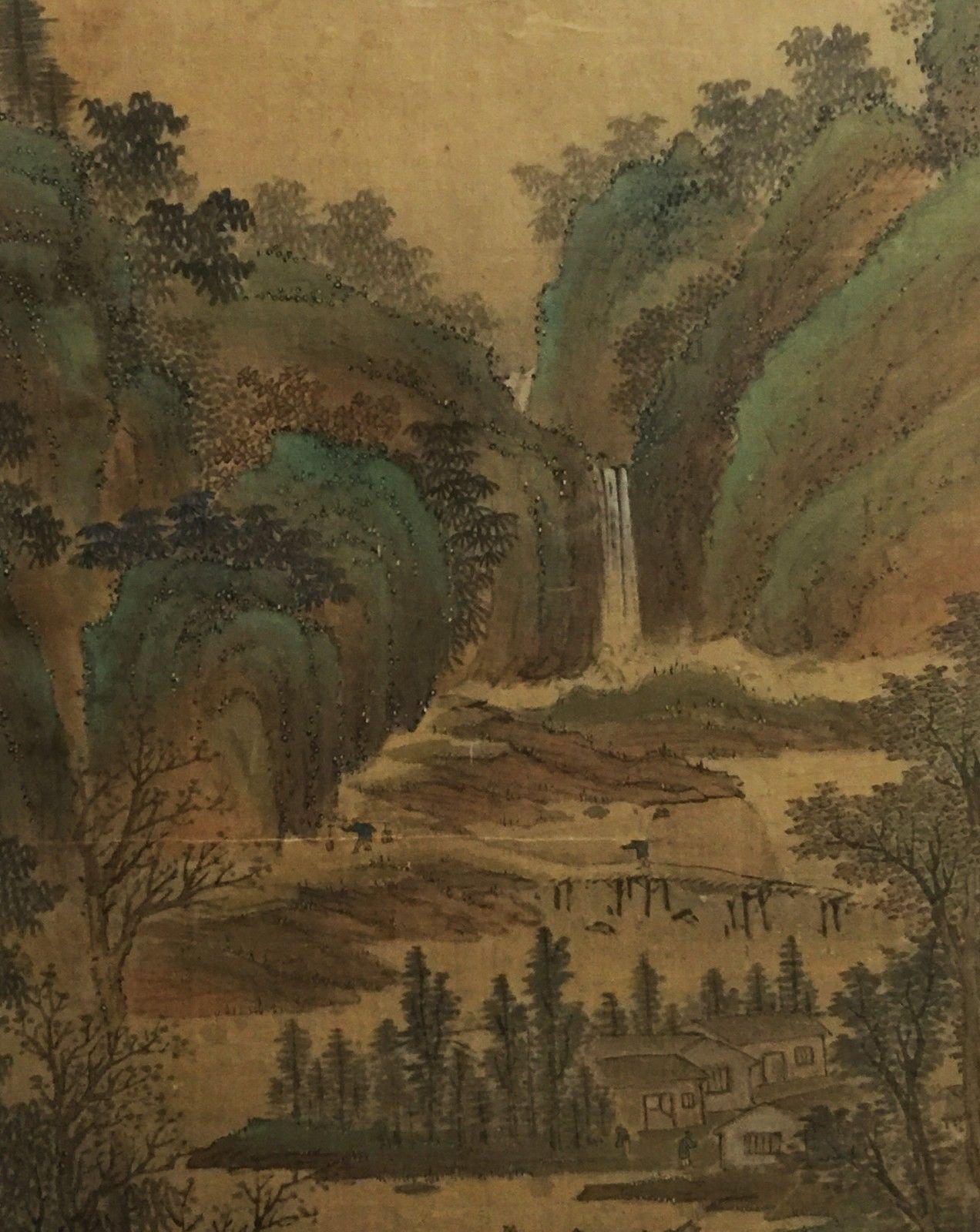 V000067 The Jade Mountain's Embrace - Antique Chinese Landscape Painting on Silk- 19s Century